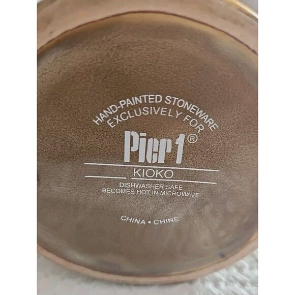 Pier 1 Kioko Oil Bottle / Vase  Hand Painted Stoneware MCM  Abstract NWOT - Picture 5 of 6